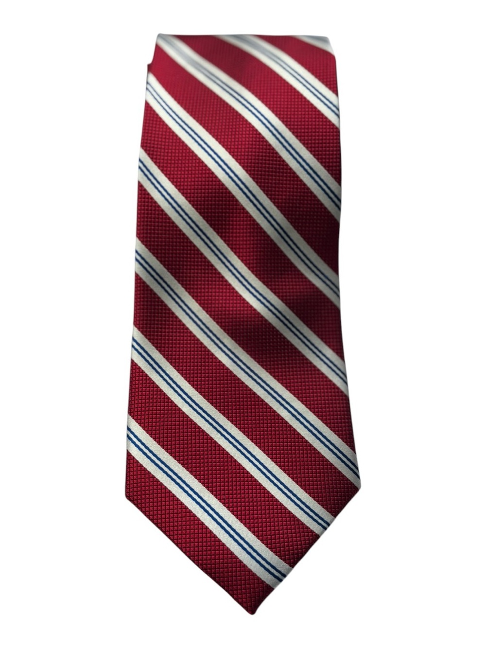 NWT Jos. A. Bank Red Striped Silk Tie with White & Blue Bands Red Silk Necktie